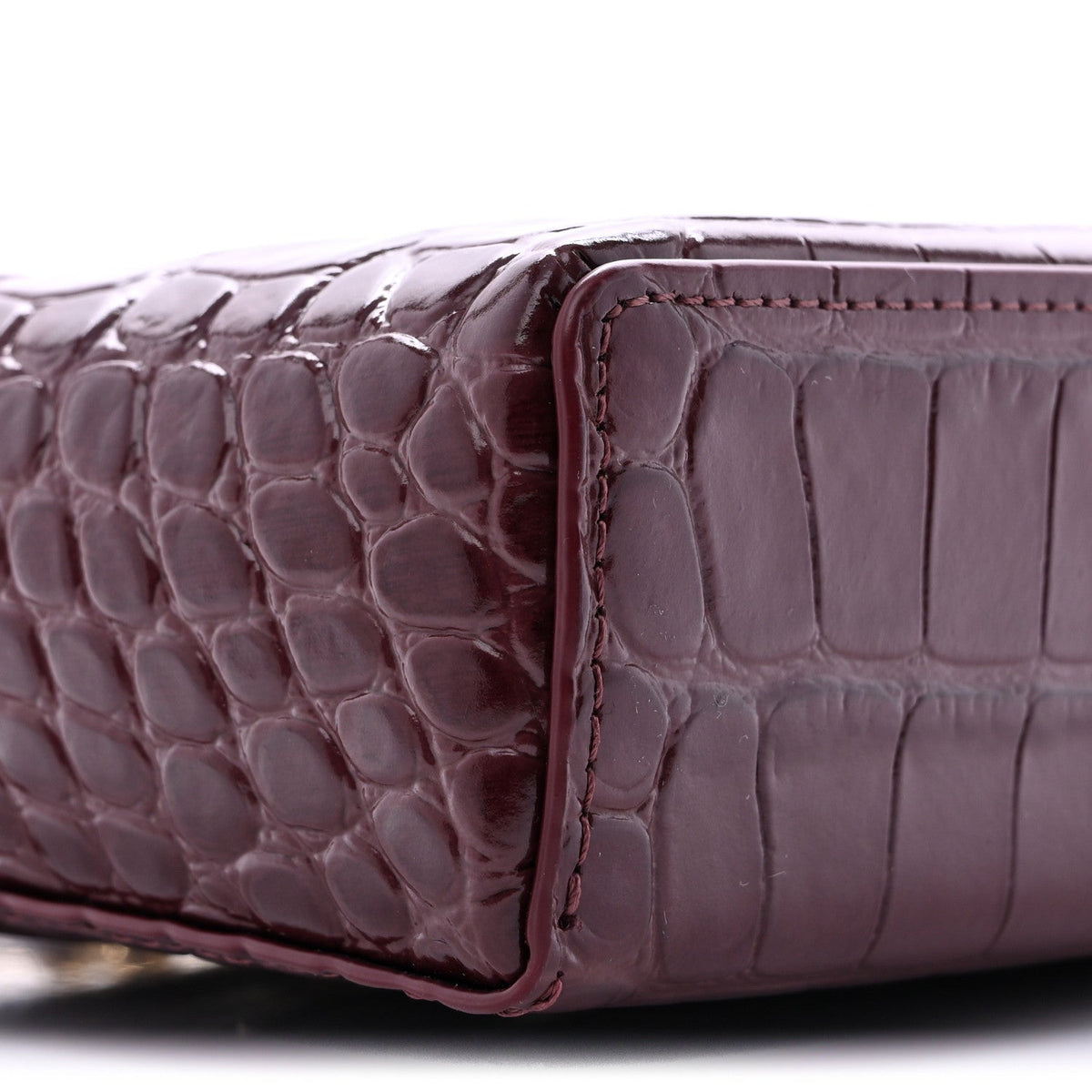 Calfskin Crocodile Embossed Crococo Exoticoco Vanity With Chain Dark Burgundy