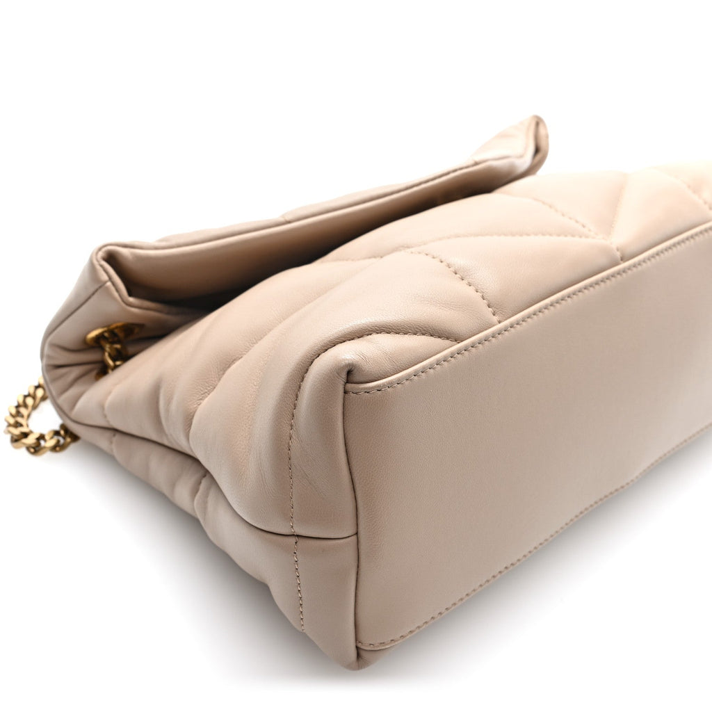 Lambskin Quilted Small Loulou Puffer Monogram Chain Satchel Dark Beige