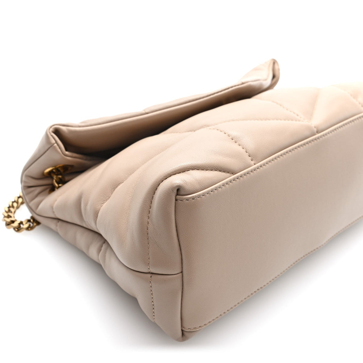 Lambskin Quilted Small Loulou Puffer Monogram Chain Satchel Dark Beige