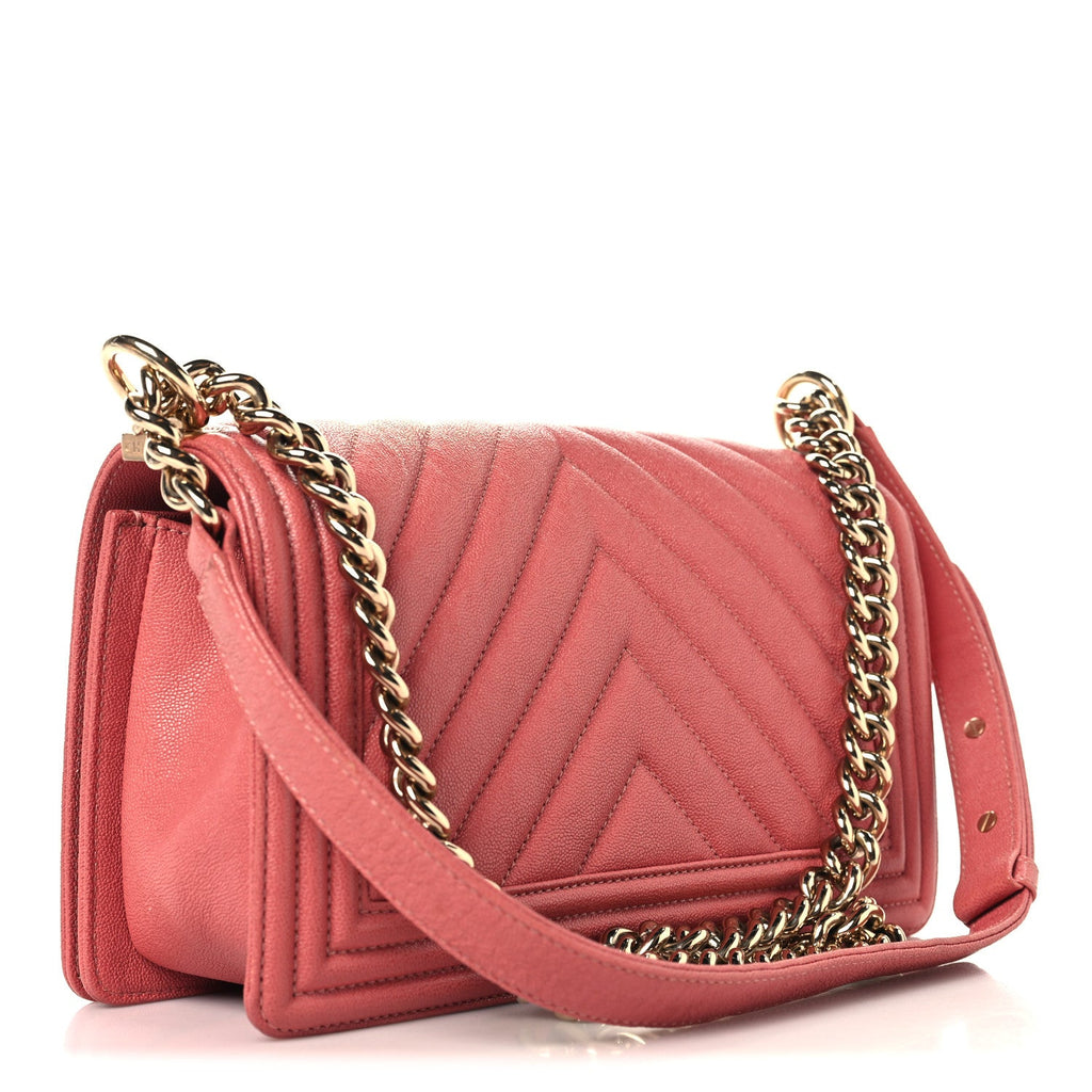 Caviar Chevron Quilted Medium Boy Flap Pink