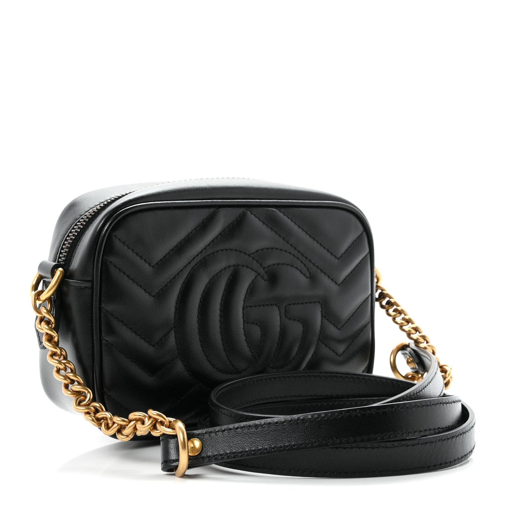 Calfskin Matelasse Mini GG Marmont Chain Shoulder Bag Black