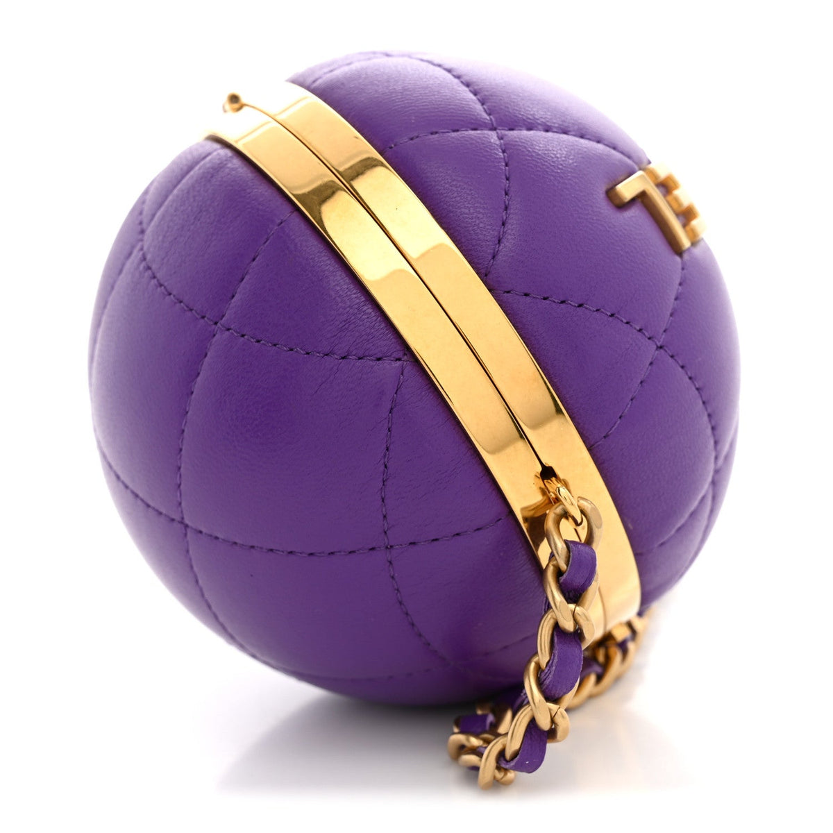 Lambskin CC Minaudiere Sphere Chain Clutch Purple