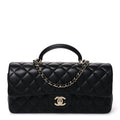 Lambskin Quilted Top Handle East West Flap Black