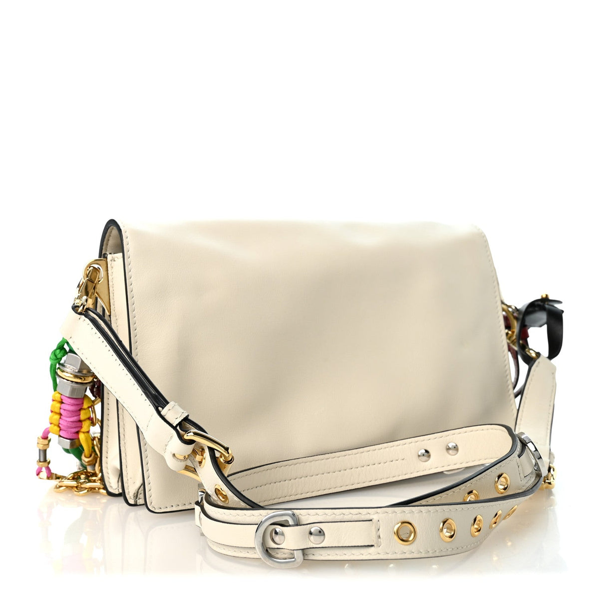 Calfskin Soft Sound Charms Shoulder Bag White
