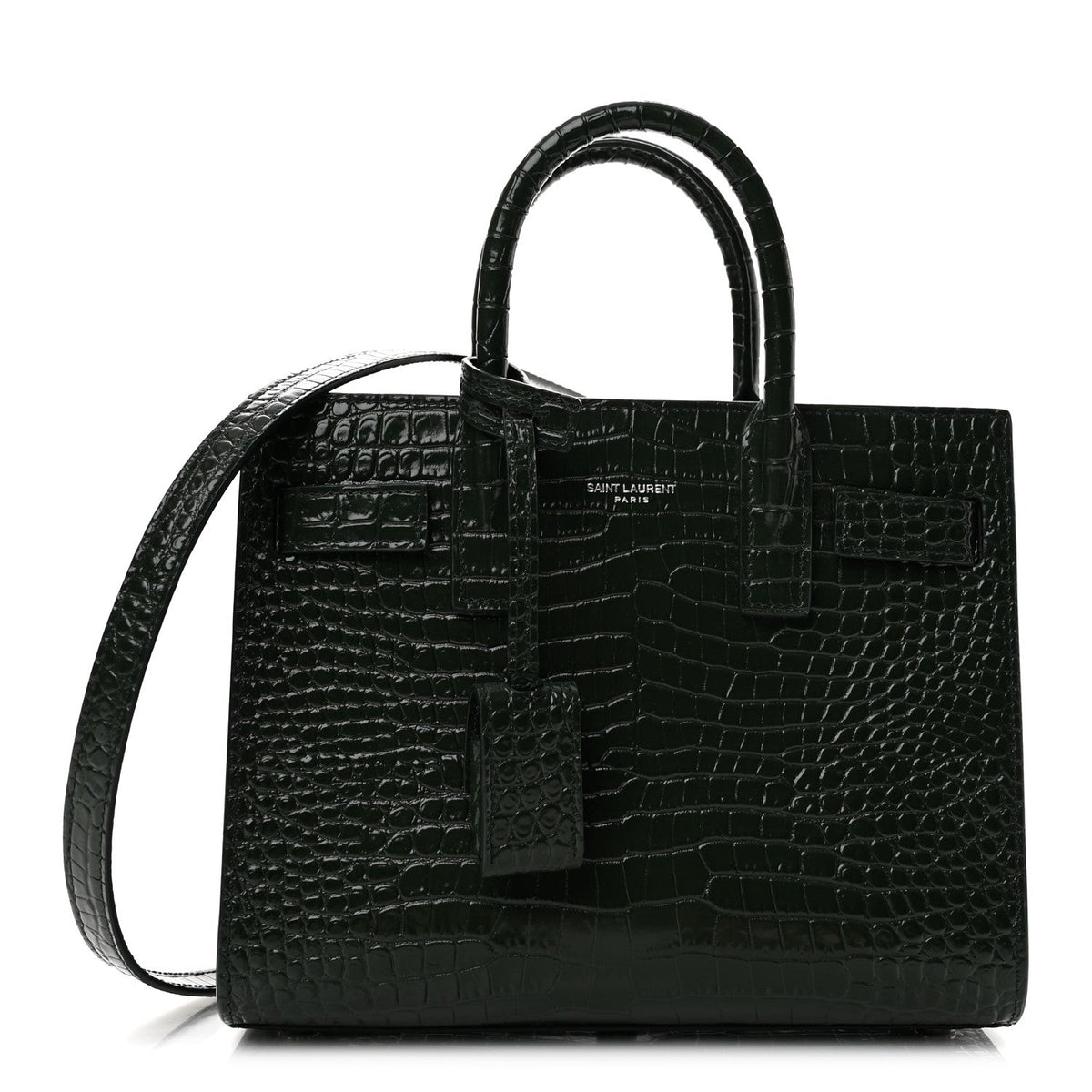 Calfskin Crocodile Embossed Nano Sac De Jour Dark Green
