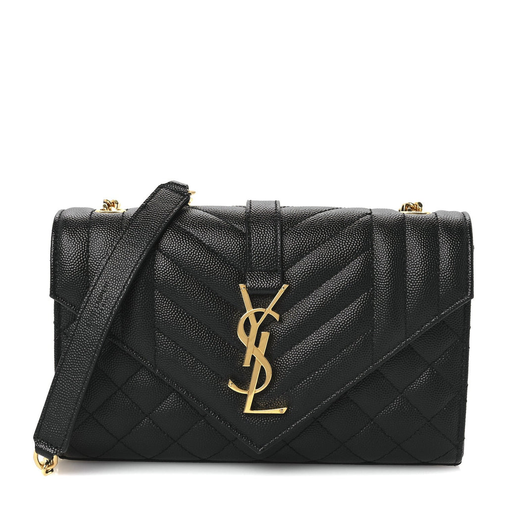 Grain De Poudre Textured Mixed Matelasse Triquilt Small Monogram Satchel Black