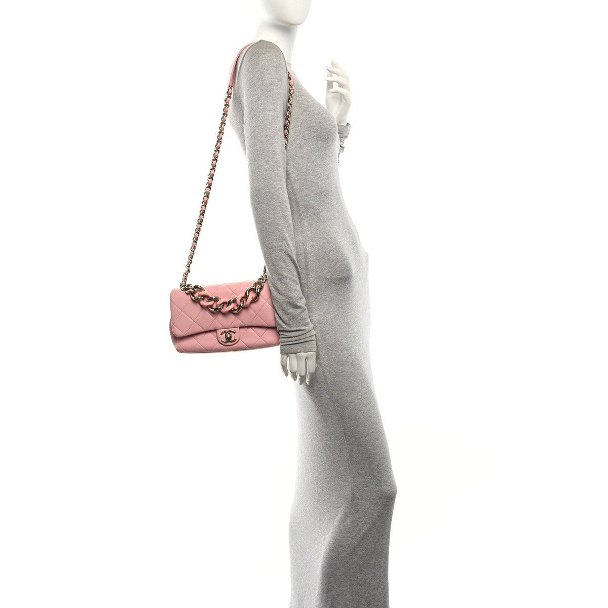 Lambskin Quilted Resin Bi-Color Chain Flap Bag Pink