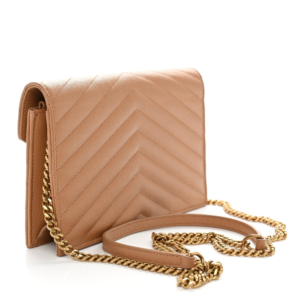 Grain De Poudre Matelasse Chevron Monogram Envelope Chain Wallet Dune