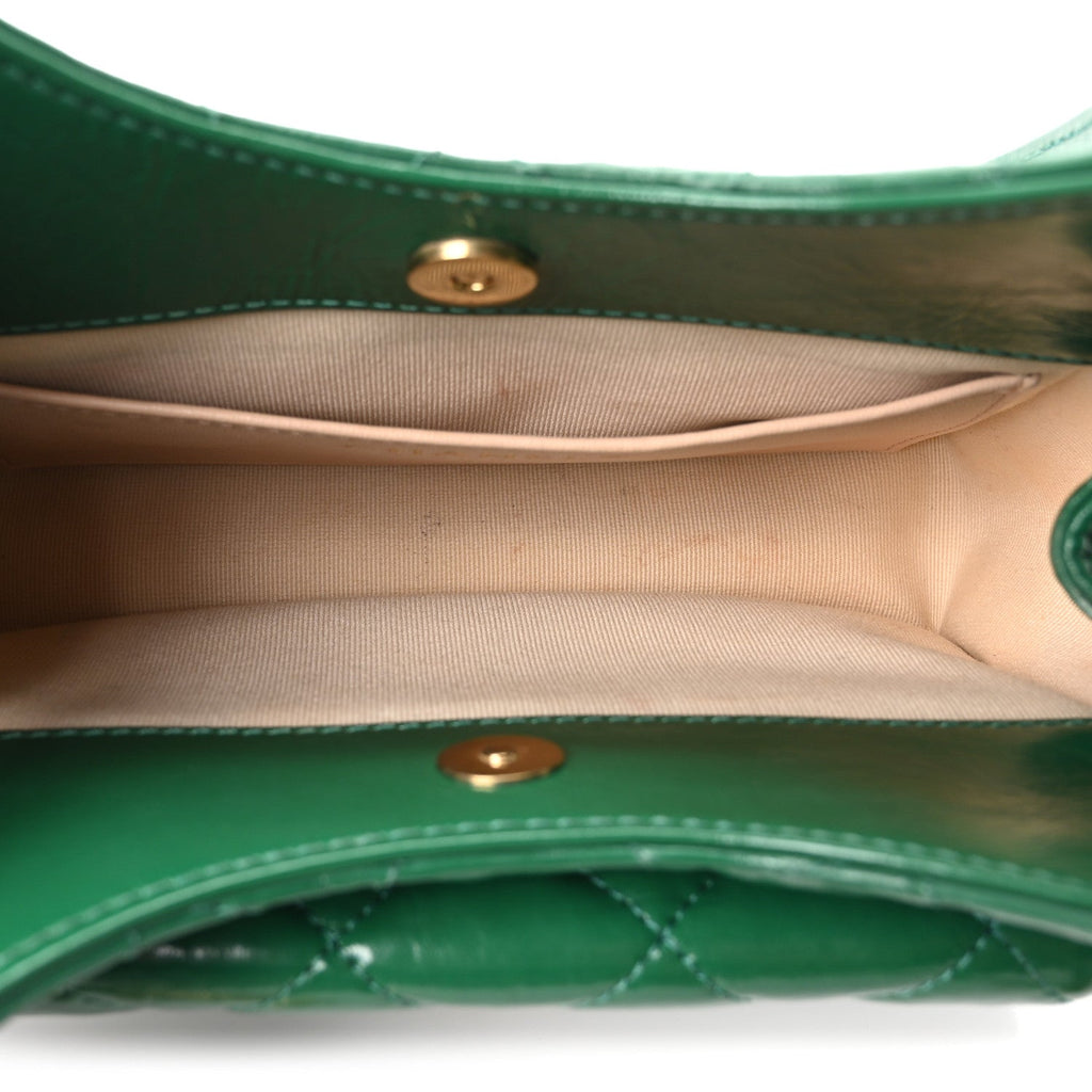 Shiny Crumpled Calfskin Quilted Small Wavy CC Hobo Green
