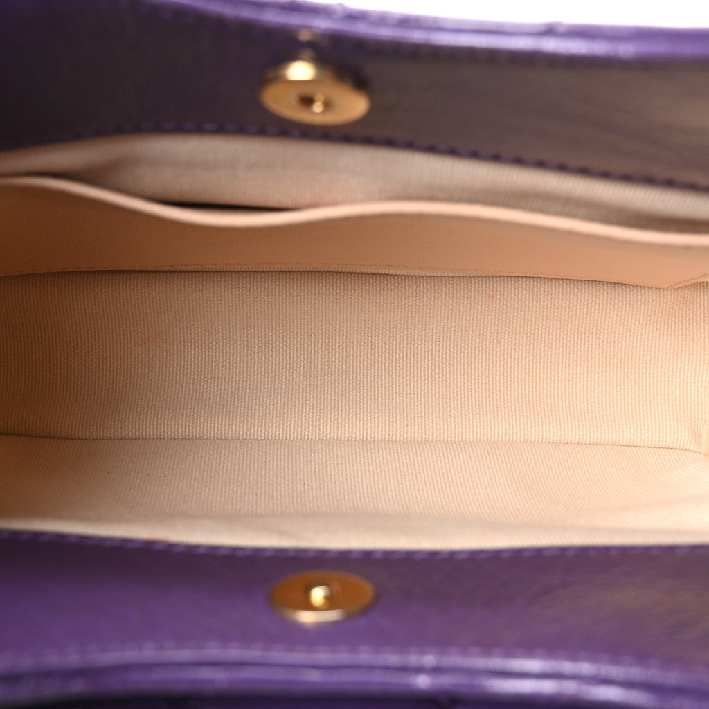 Shiny Crumpled Calfskin Quilted Small Wavy CC Hobo Purple