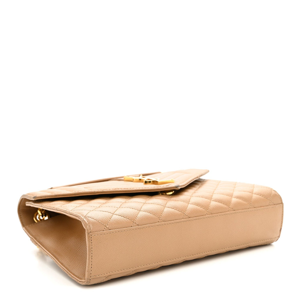 Grain De Poudre Textured Mixed Matelasse Medium Triquilt Monogram Satchel Dark Beige