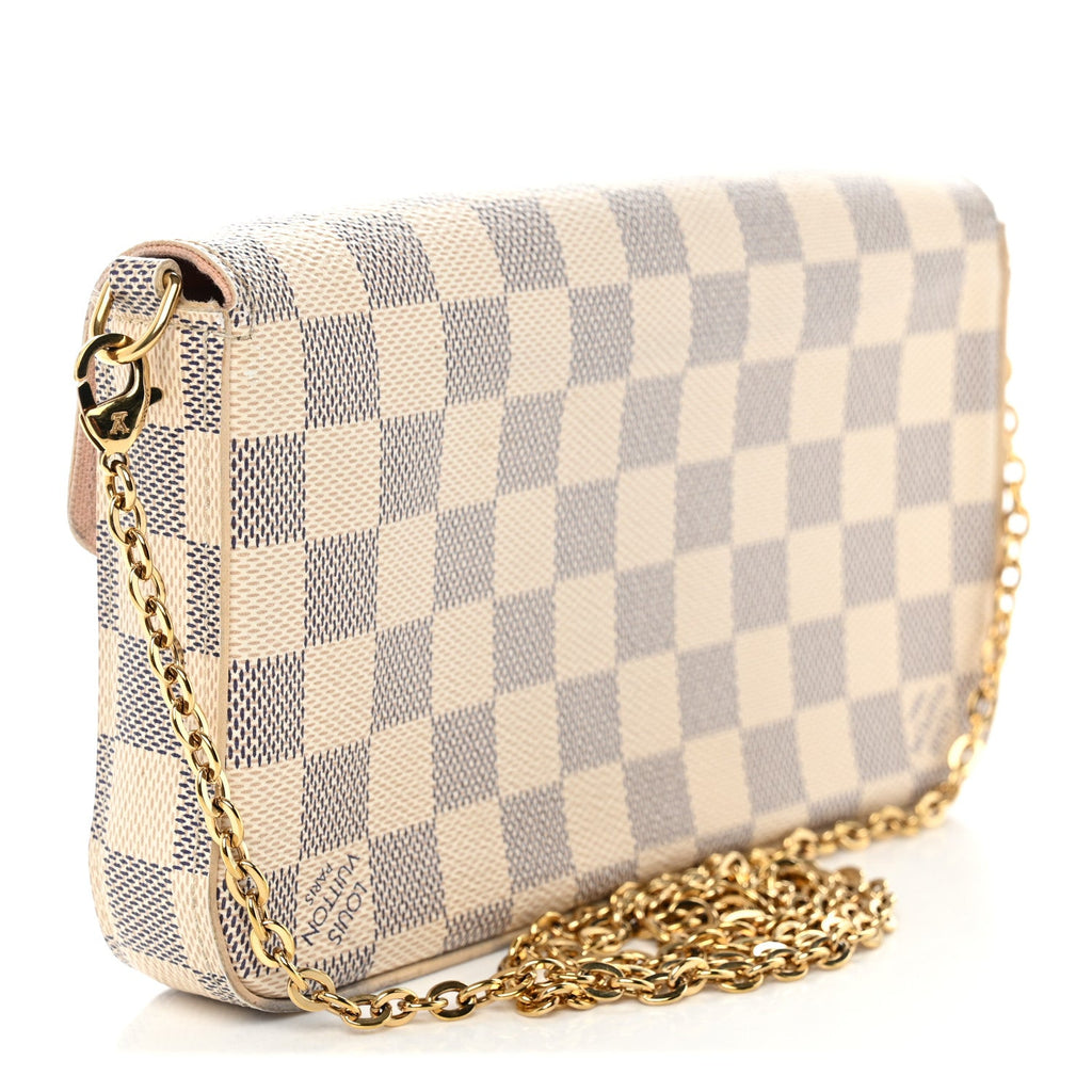 Damier Azur Pochette Felicie Chain Wallet Rose Ballerine