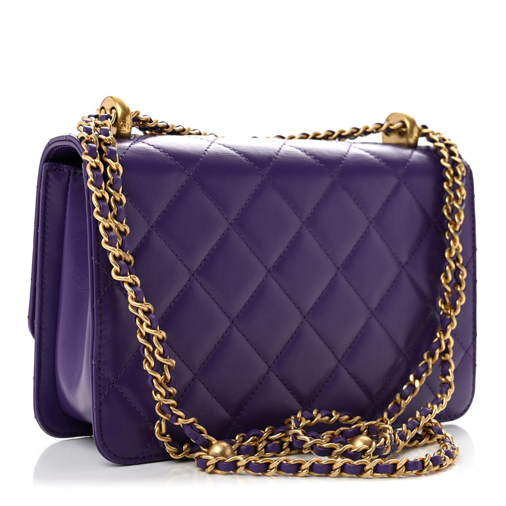 Calfskin Quilted Perfect Fit Flap Purple