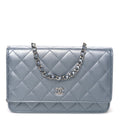 Metallic Lambskin Quilted Wallet On Chain WOC Silver