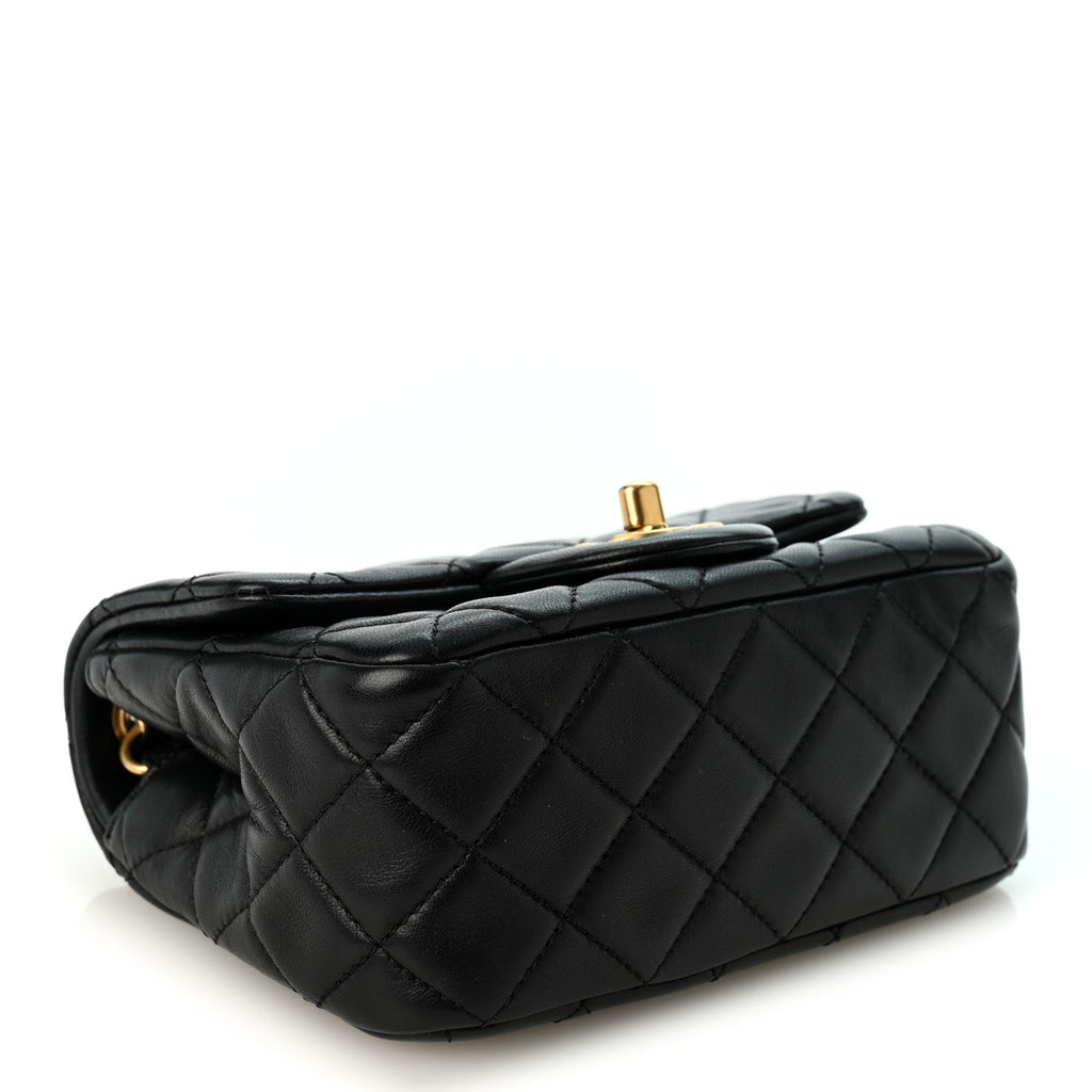 Lambskin Quilted Mini Pearl Crush Flap Black