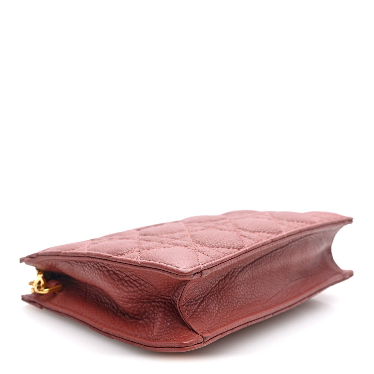 Calfskin Cannage Caro Zipped Pouch With Chain Rust