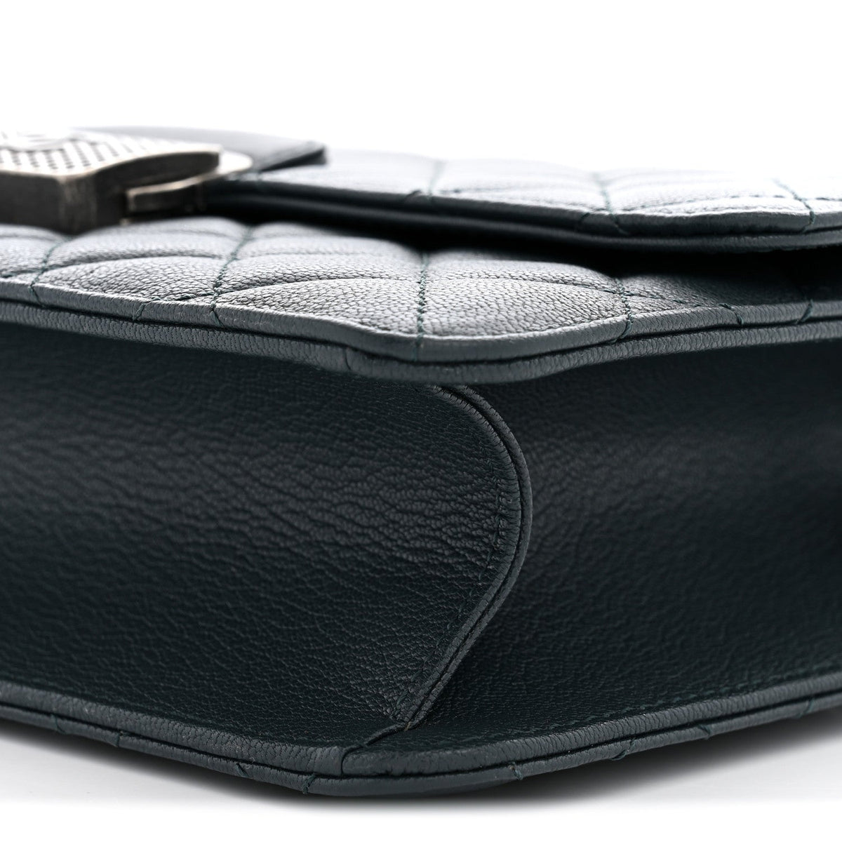 Goatskin Quilted Small CC University Top Handle Flap Dark Green