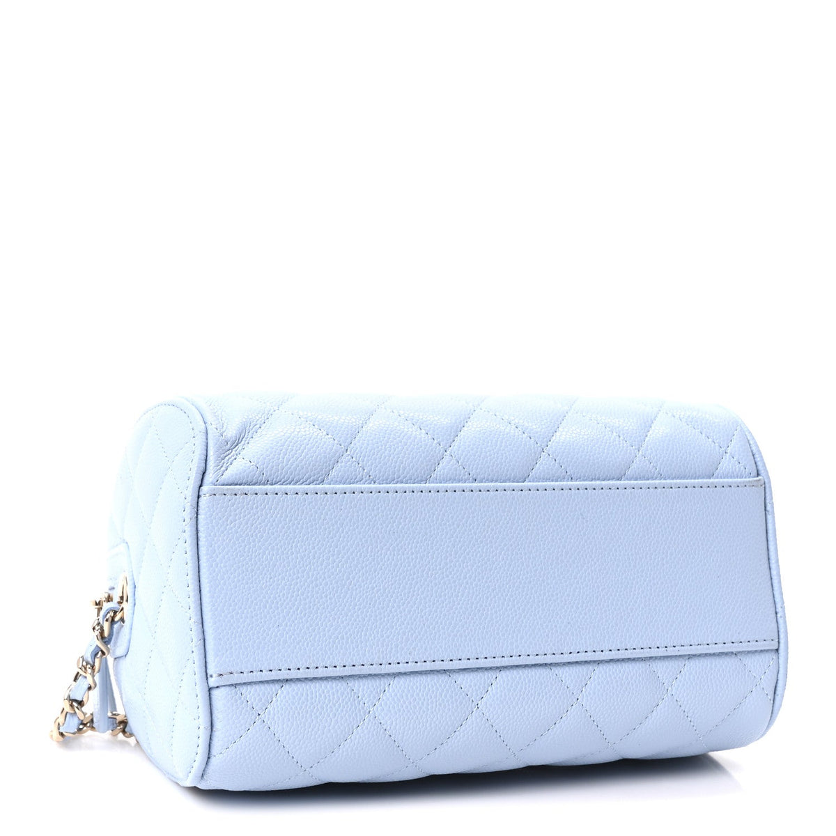 Caviar Quilted Barrel Clutch With Chain Light Blue
