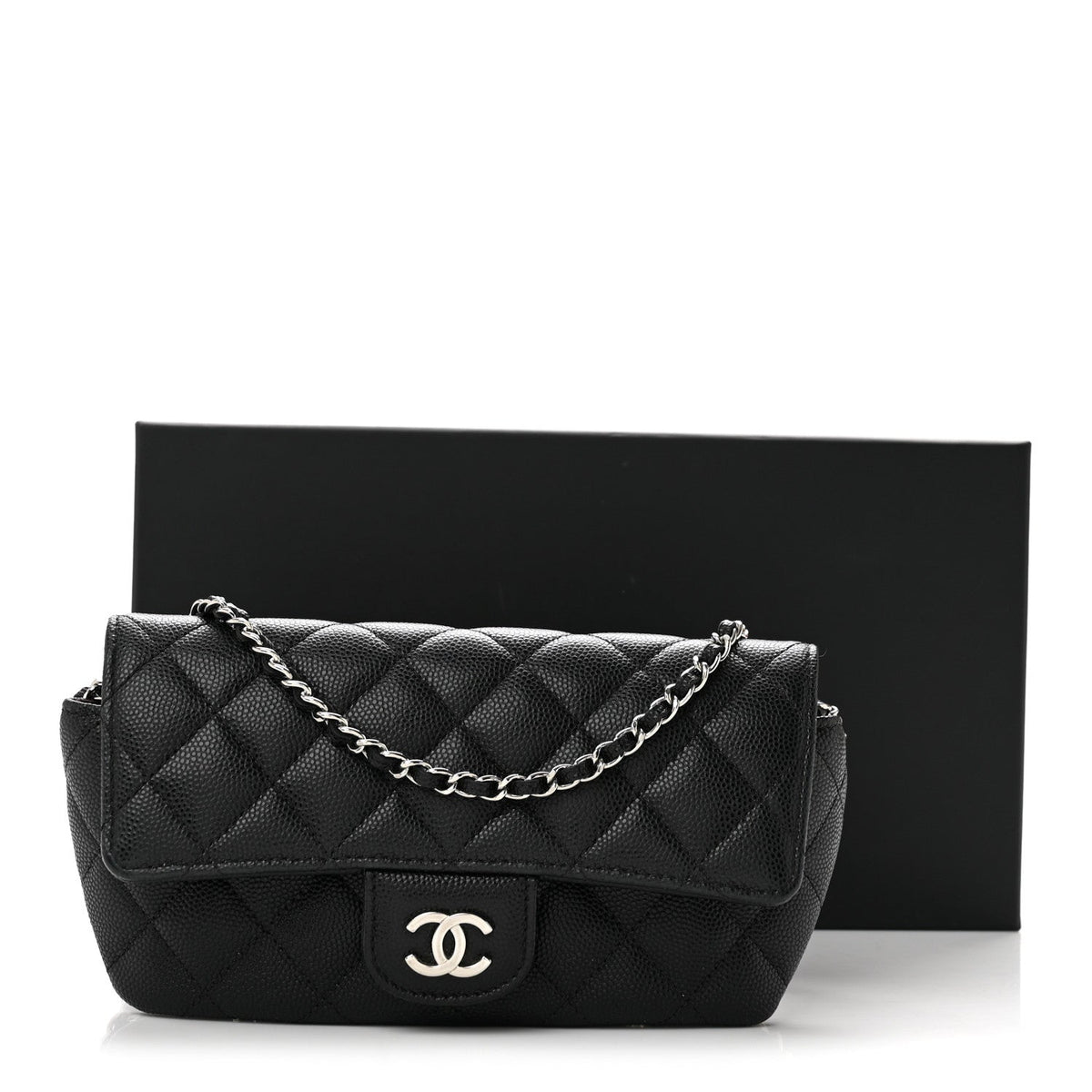 Caviar Quilted Glasses Case With Chain Black