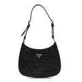 Satin Crystal Cleo Adjustable Strap Shoulder Bag Black