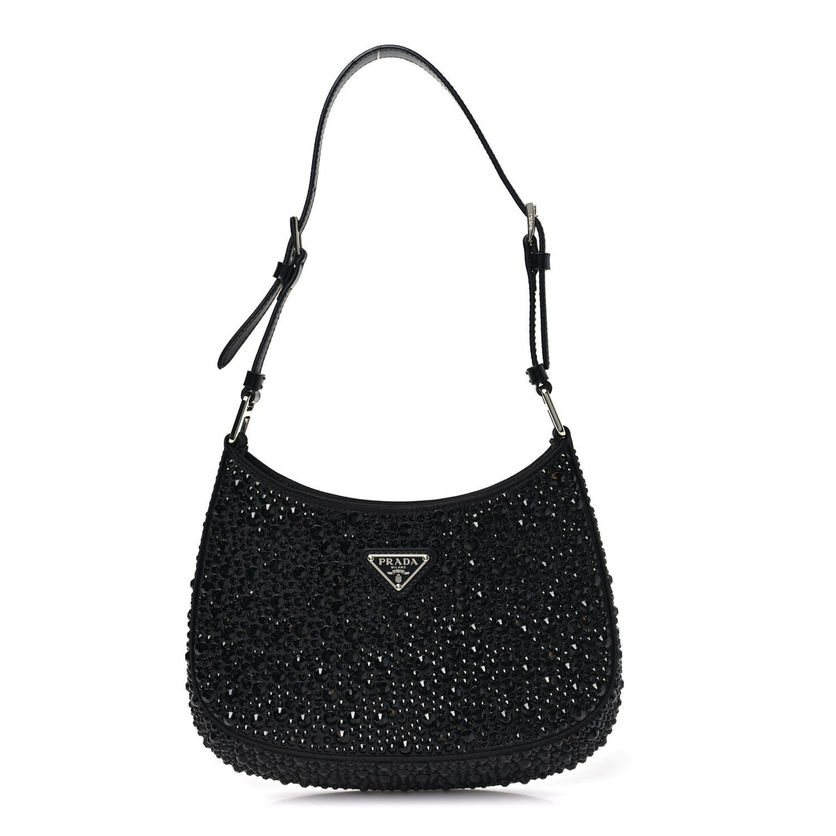 Satin Crystal Cleo Adjustable Strap Shoulder Bag Black