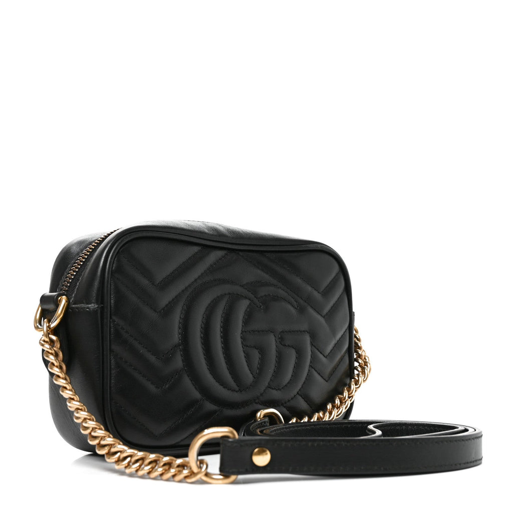 Calfskin Matelasse Mini GG Marmont Chain Shoulder Bag Black