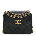 Lambskin Quilted Mini Accordion Clutch With Chain Black