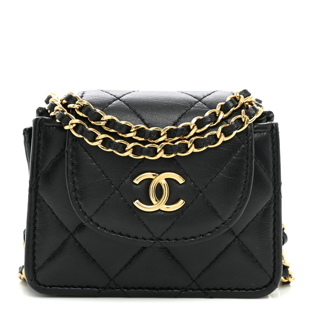 Lambskin Quilted Mini Accordion Clutch With Chain Black