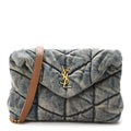 Denim Quilted Small Loulou Puffer Monogram Chain Satchel Blue Cinnamon