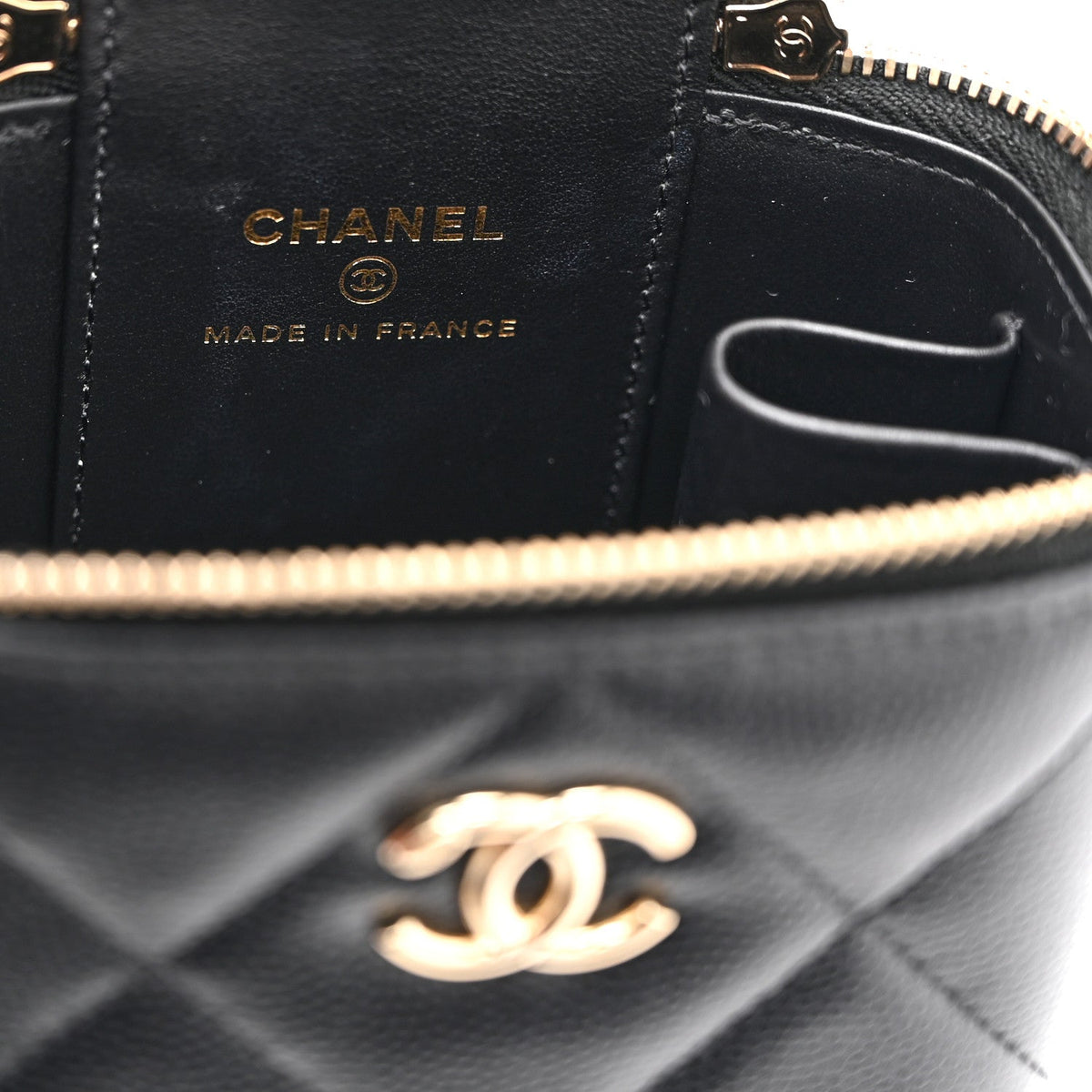 Caviar Quilted Top Handle Mini Vanity Case With Chain Black