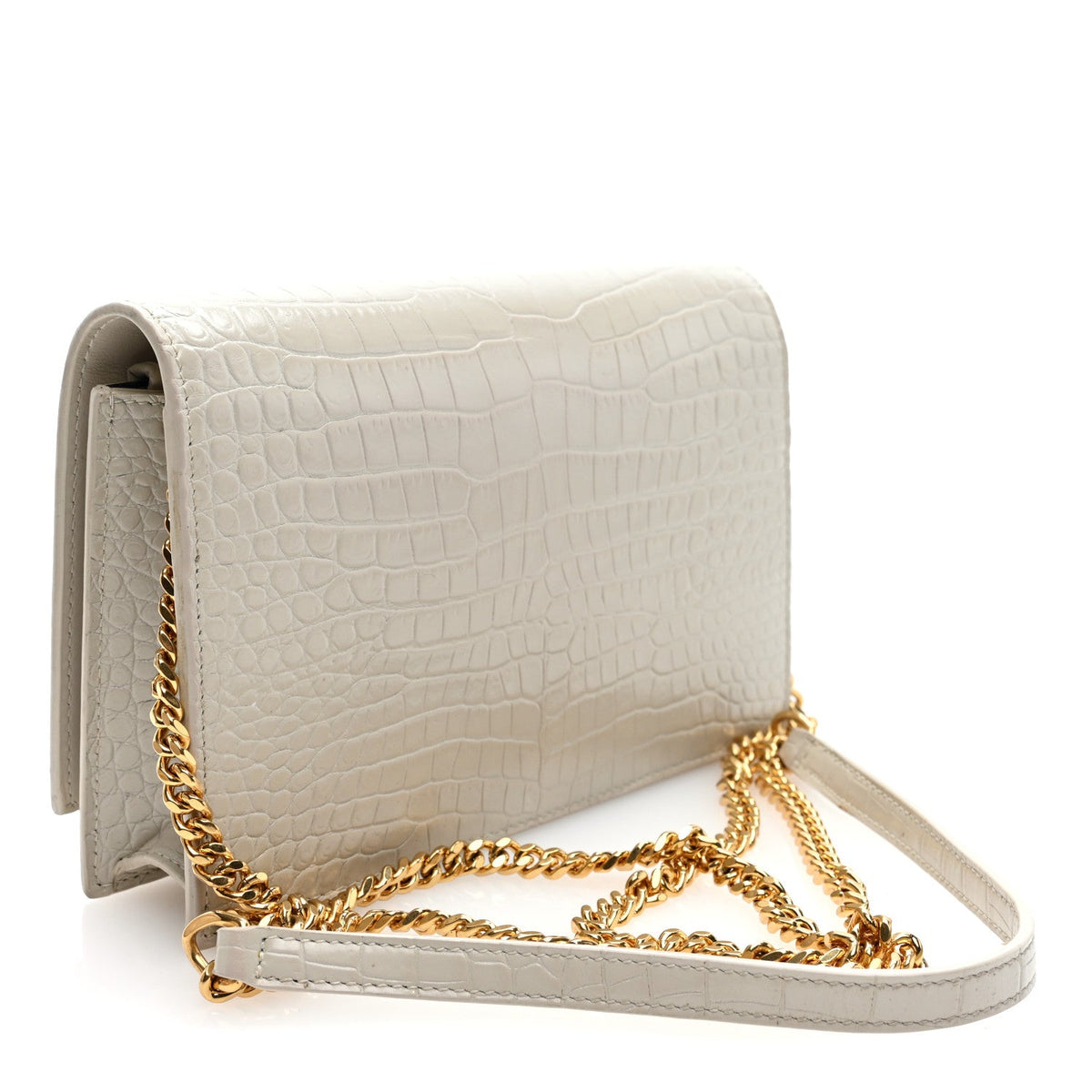 Calfskin Crocodile Embossed Kate Monogram Tassel Chain Wallet Crema Soft