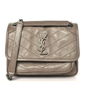 Crinkled Calfskin Matelasse Monogram Baby Niki Chain Satchel Greyish Brown