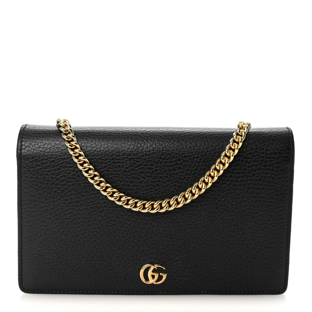 Calfskin Mini GG Marmont Chain Wallet Black