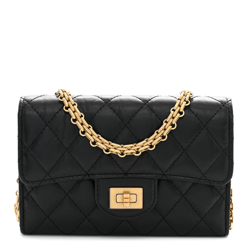 Aged Calfskin Quilted 2.55 Reissue Clutch With Chain Black