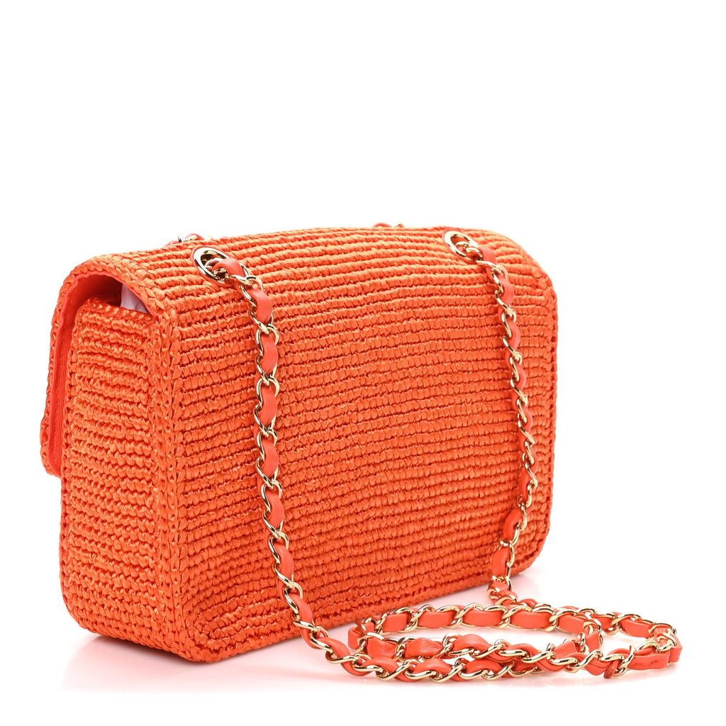 Braided Raffia Small Coco Beach Flap Bag Orange