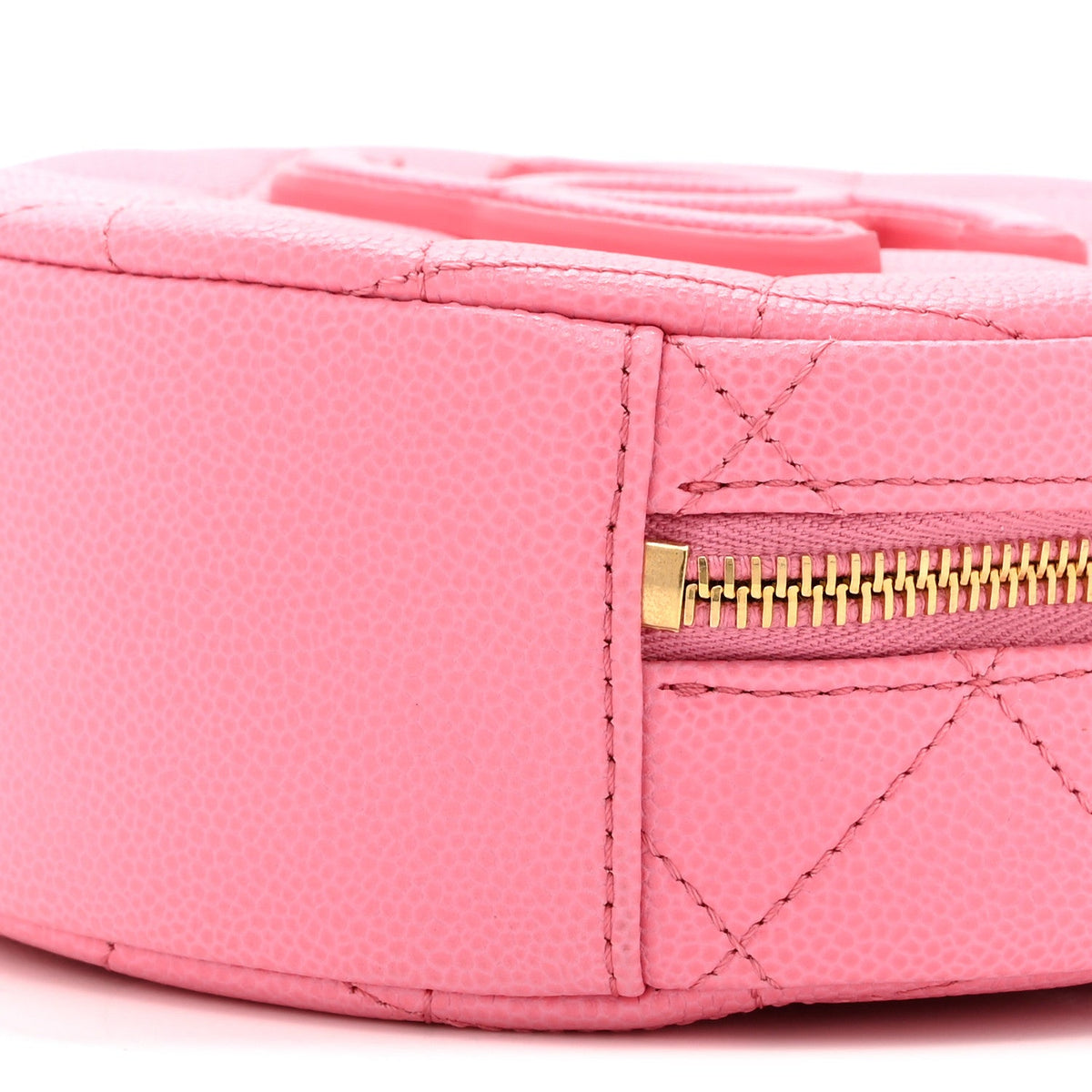 Caviar Quilted Small Round Vanity With Chain Pink