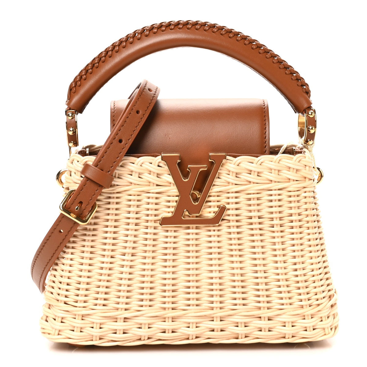 Rattan Calfskin Capucines Mini Brown
