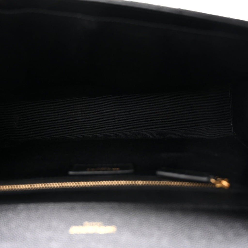 Grain De Poudre Textured Mixed Matelasse Large Triquilt Monogram Satchel Black