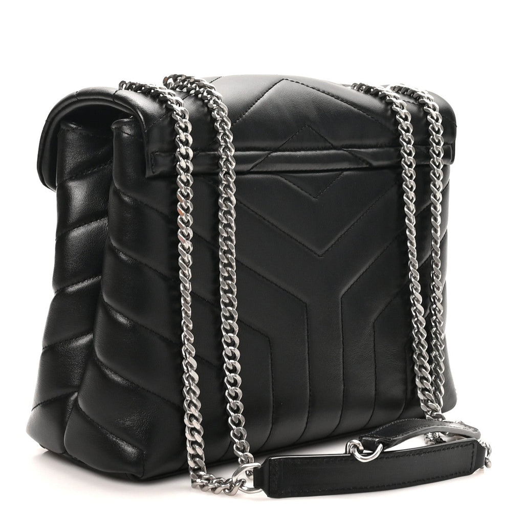 Calfskin Y Quilted Monogram Small Loulou Chain Satchel Black Black