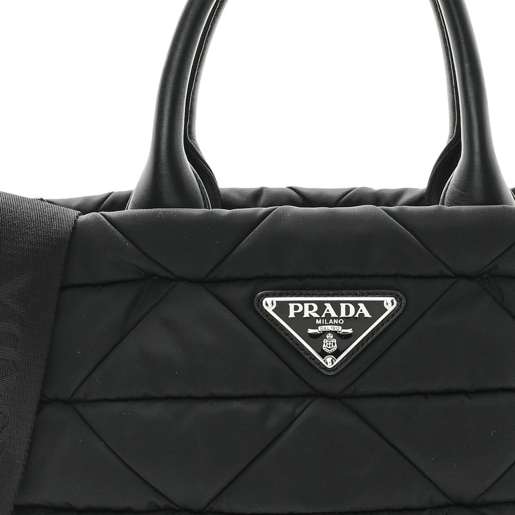 Re-Nylon Nappa Triangle Quilted Padded Small Double Handled Zip Tote Black
