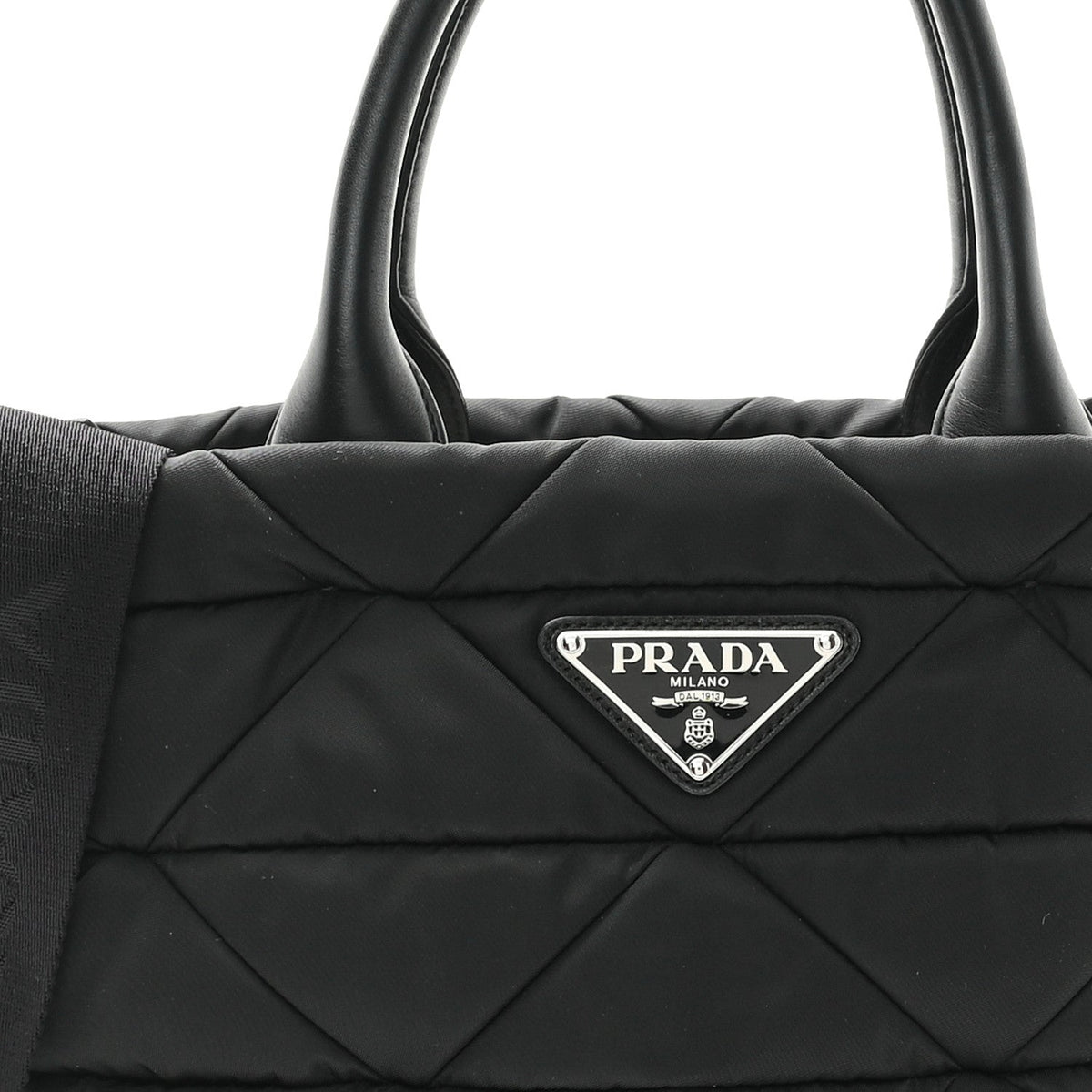 Re-Nylon Nappa Triangle Quilted Padded Small Double Handled Zip Tote Black