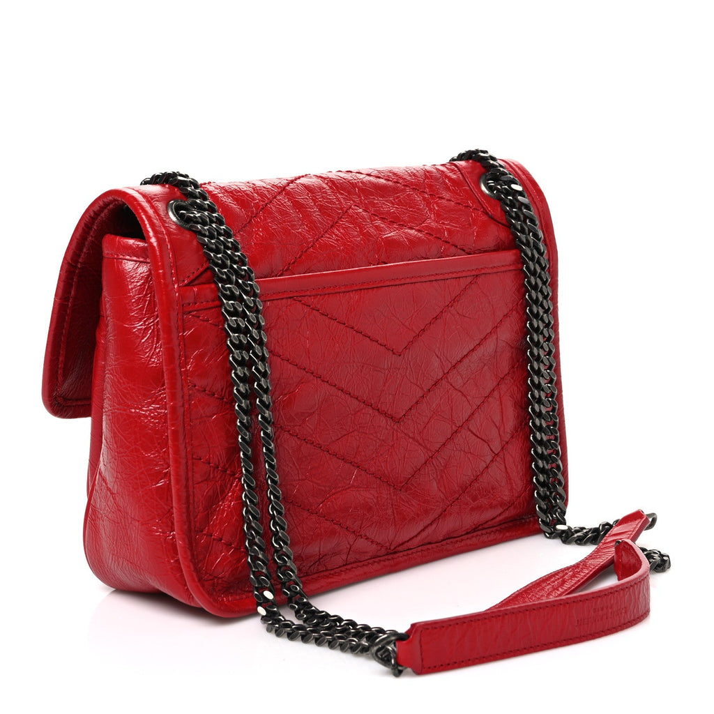Crinkled Calfskin Matelasse Monogram Baby Niki Chain Satchel Rouge Eros