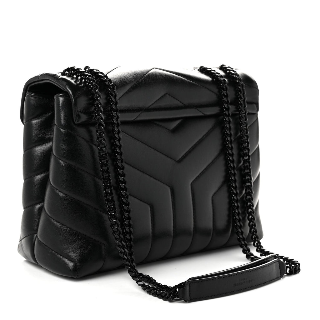 Calfskin Y Quilted Monogram Monochrome Small Loulou Chain Satchel Black