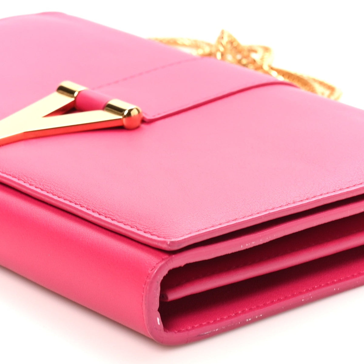 Calfskin Classic Y Ligne Chain Wallet Bubblegum