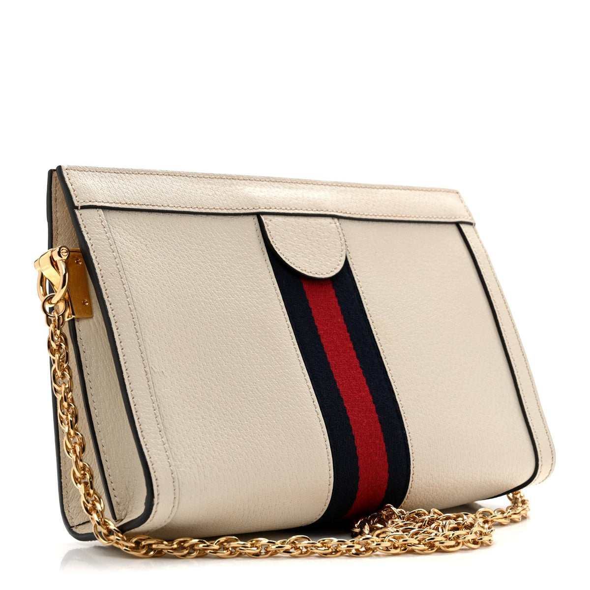 Textured Calfskin Web Small Ophidia Chain Shoulder Bag Mystic White