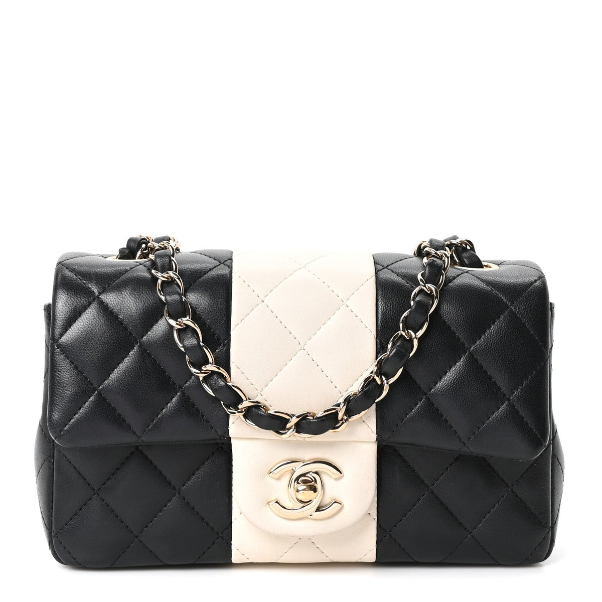 Lambskin Quilted Mini Rectangular Flap Black White