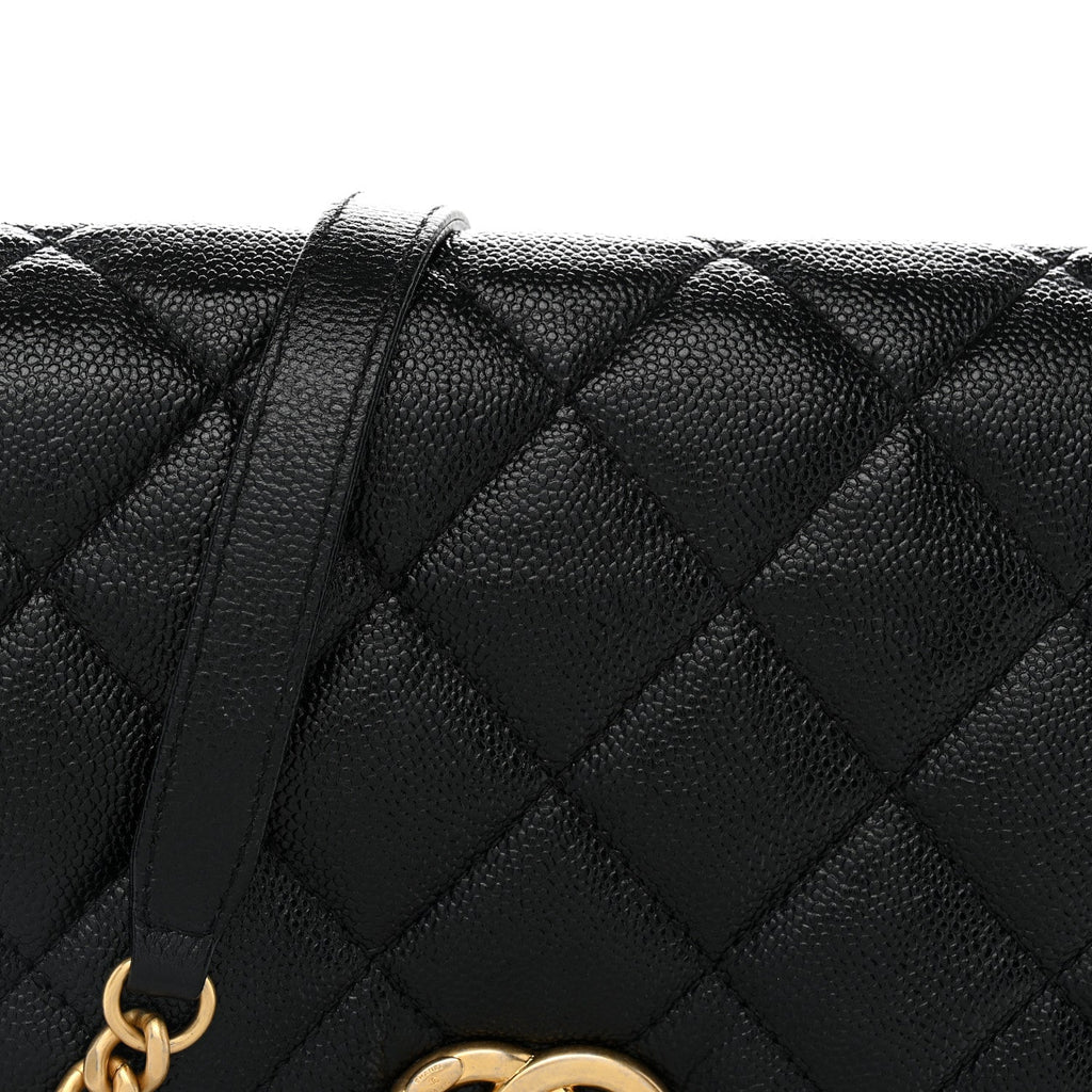 Shiny Caviar Quilted Large Chain Melody Flap Black