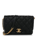 Shiny Caviar Quilted Large Chain Melody Flap Black