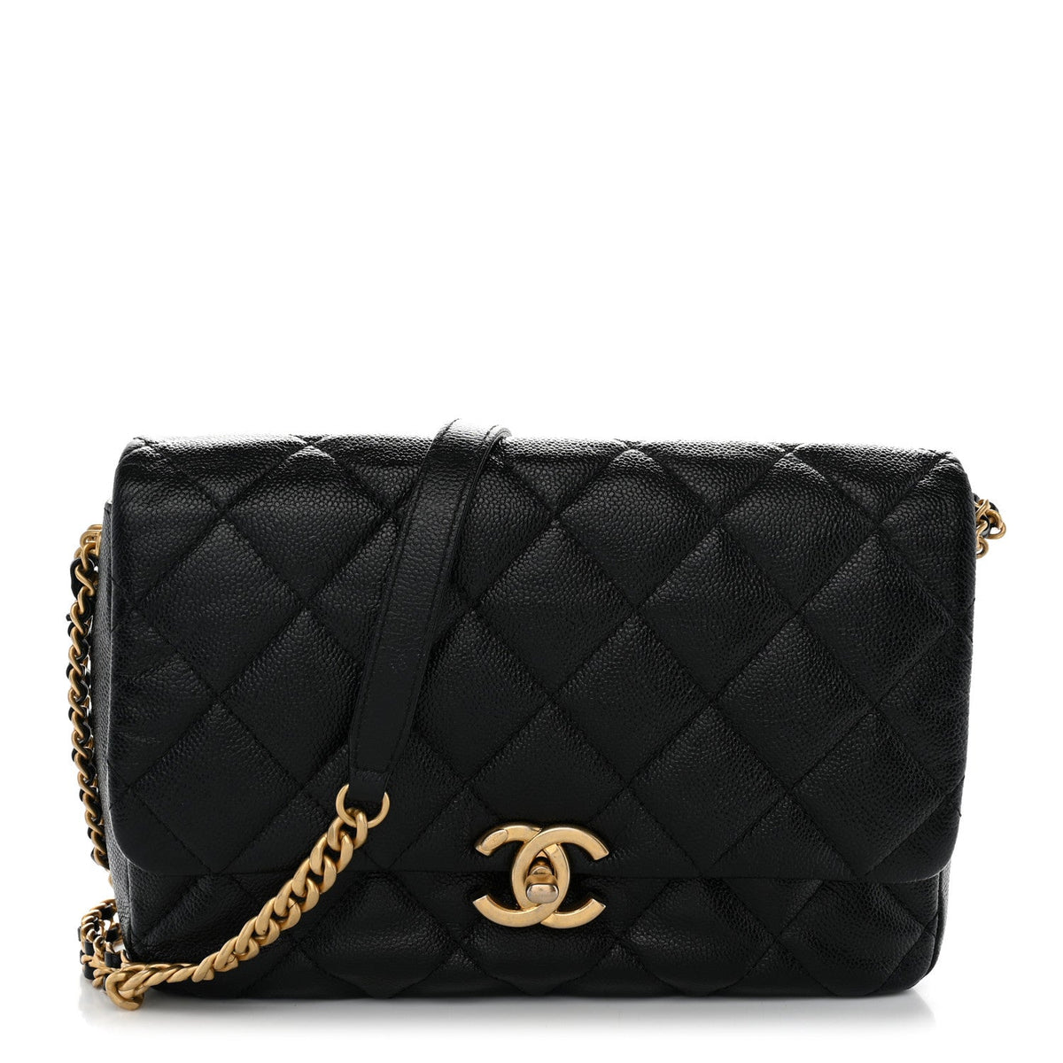 Shiny Caviar Quilted Large Chain Melody Flap Black