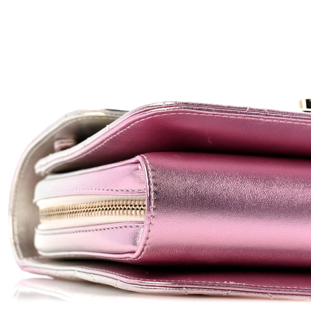 Metallic Lambskin Quilted Large Like A Wallet Flap Golden Pink